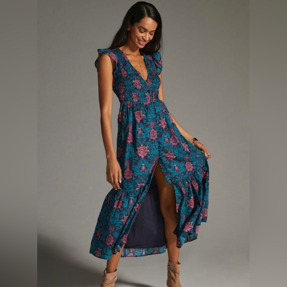 Anthropologie The Peregrine Midi Dress Black Motif M - like new